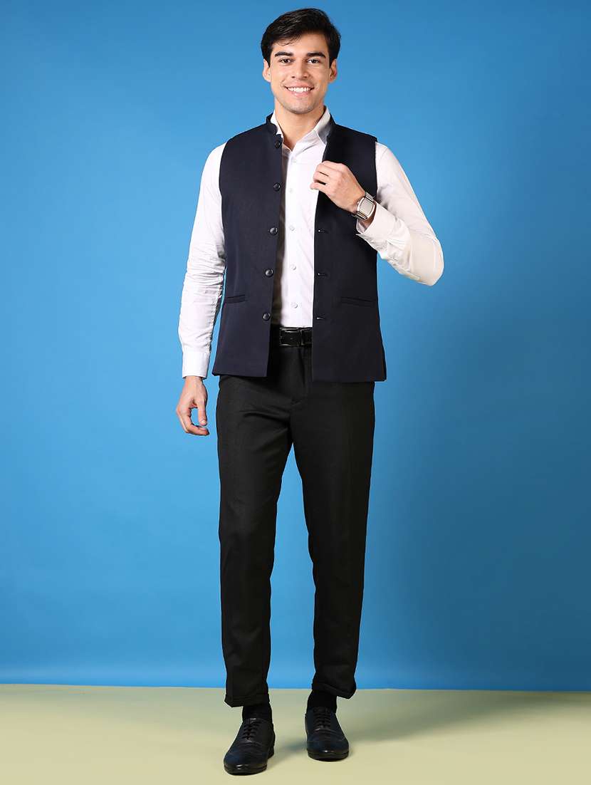men mandarin neck regular fit nehru jacket - 21701015 -  Standard Image - 3