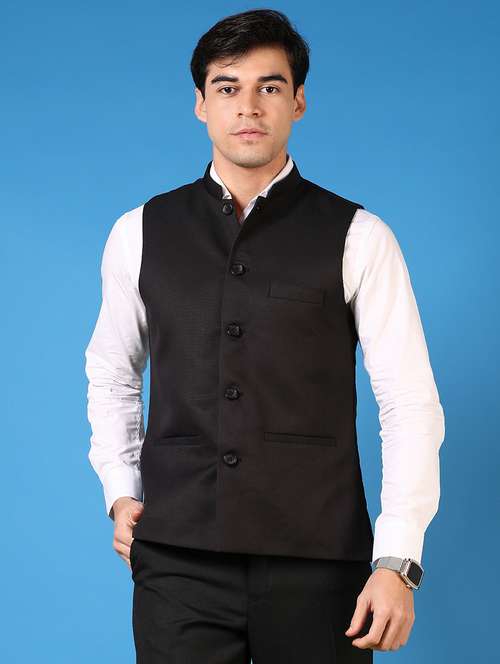 men mandarin neck regular fit nehru jacket - 21701016 -  Standard Image - 0