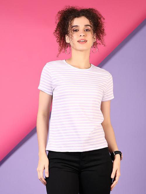 women lavender striped short sleeve t-shirt - 21701036 - Standard Image - 0
