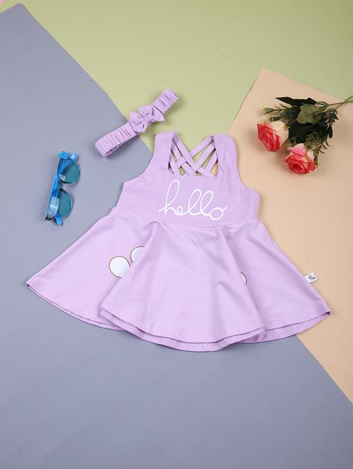 girls lavender typographic print frock with hairband - 21701041 -  Standard Image - 0