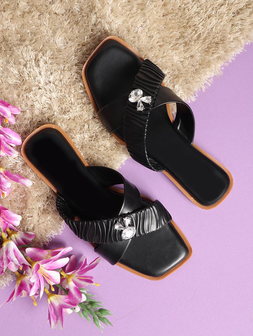 black synthetic slip on sandals - 21701520 -  Zoom Image - 0