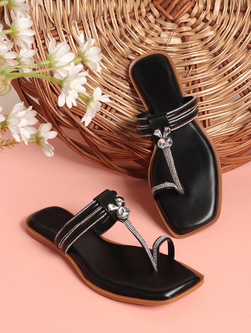 black synthetic slip on sandals - 21701524 -  Zoom Image - 0