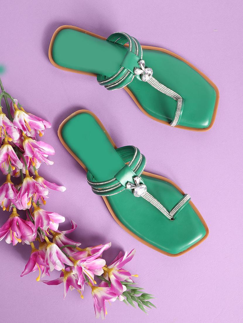 green synthetic slip on sandals - 21701526 -  Zoom Image - 0