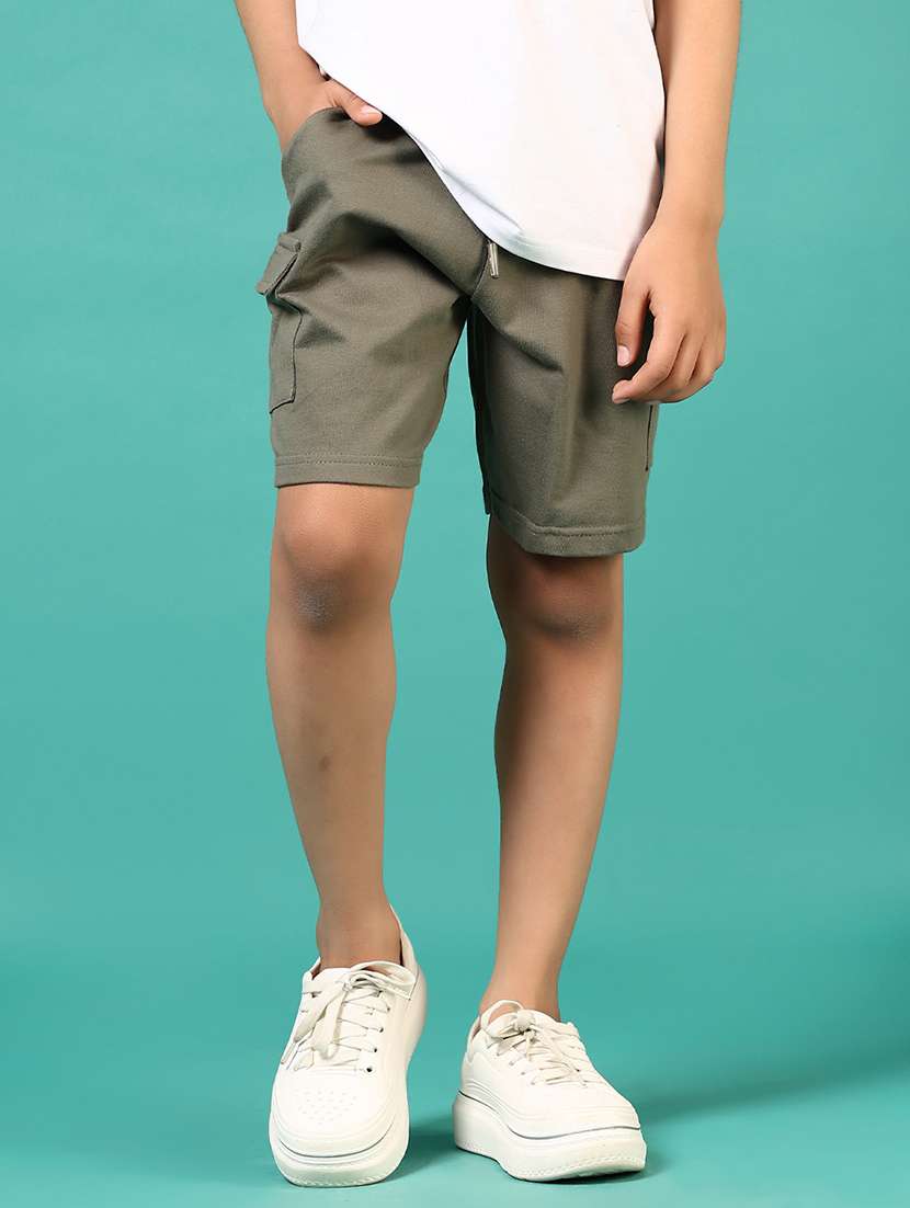 boys olive solid mid rise shorts