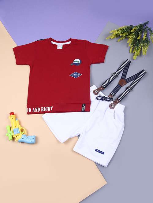 boys maroon t-shit & dungaree set - 21701605 -  Standard Image - 0