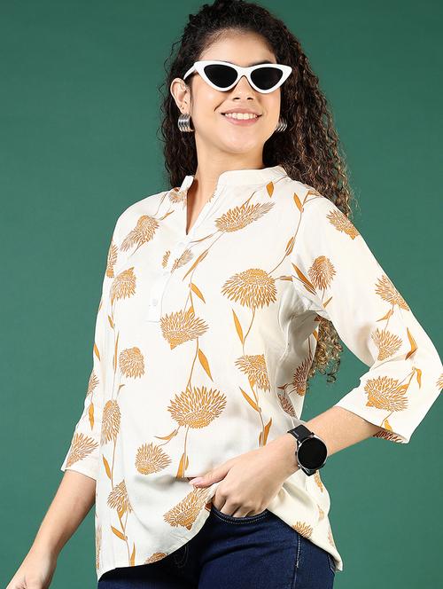 women printed mandarin neck regular top - 21701713 - Standard Image - 0