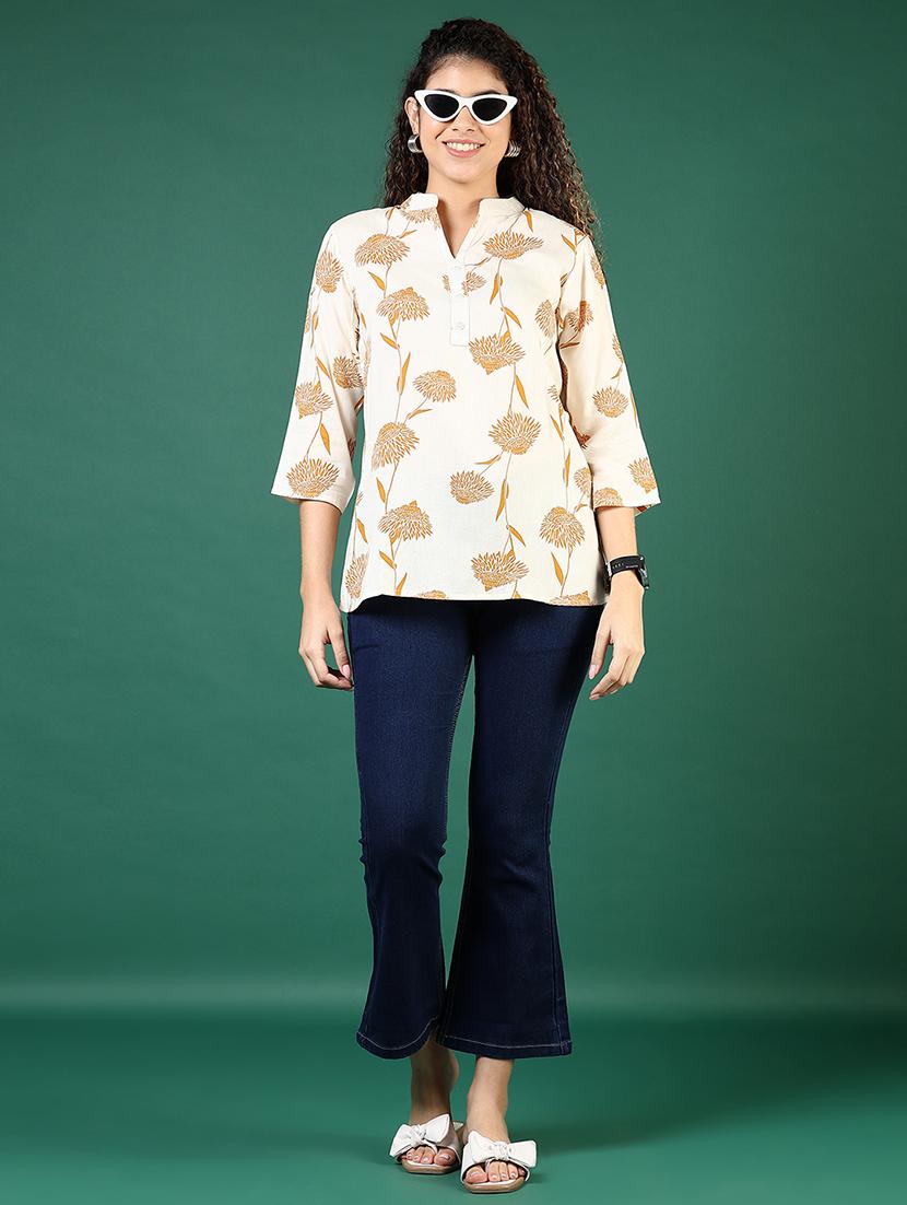 women printed mandarin neck regular top - 21701713 - Standard Image - 5