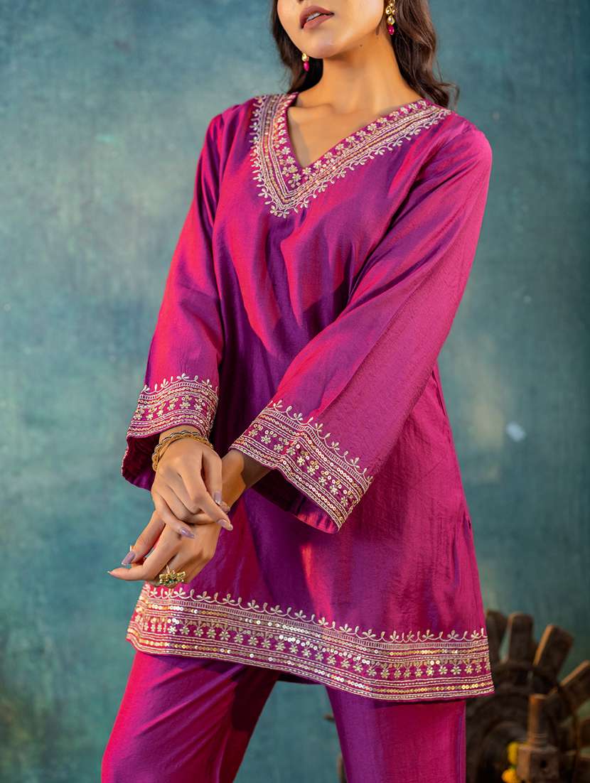 women pink long sleeve kurta pant set - 21703139 -  Standard Image - 5