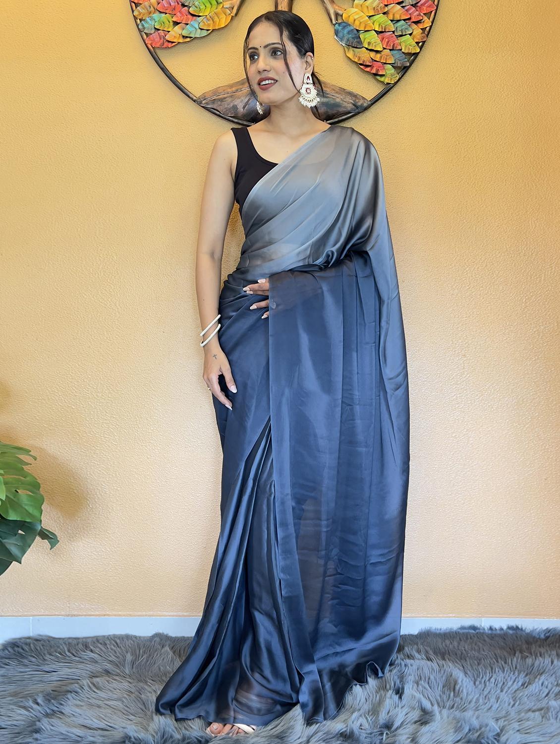 women blue solid party wear saree with blouse - 21703218 -  Zoom Image - 0