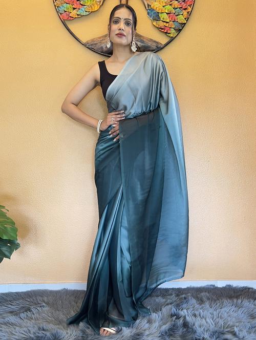 women teal solid party wear saree with blouse - 21703221 - Standard Image - 0