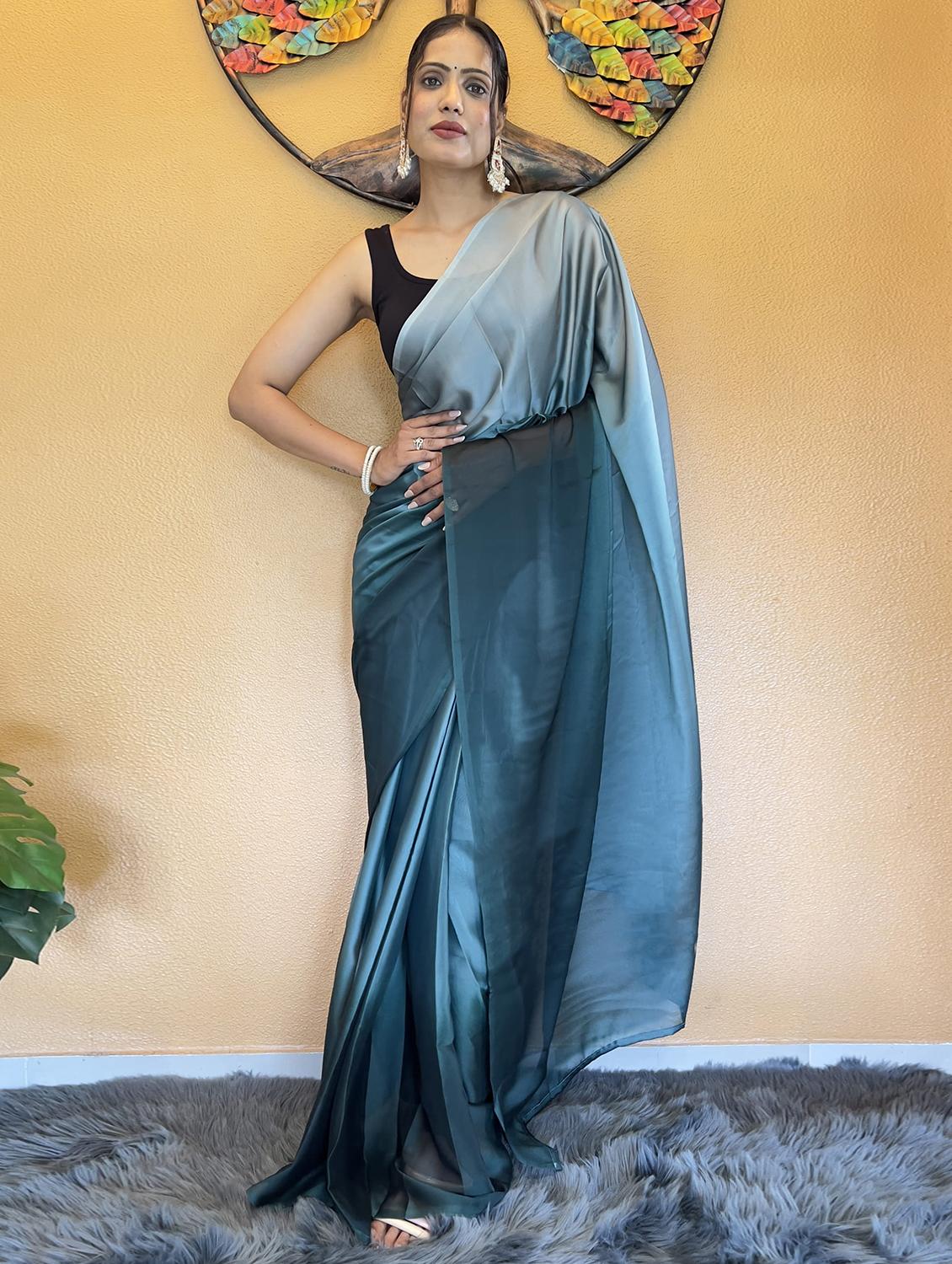 women teal solid party wear saree with blouse - 21703221 - Zoom Image - 0