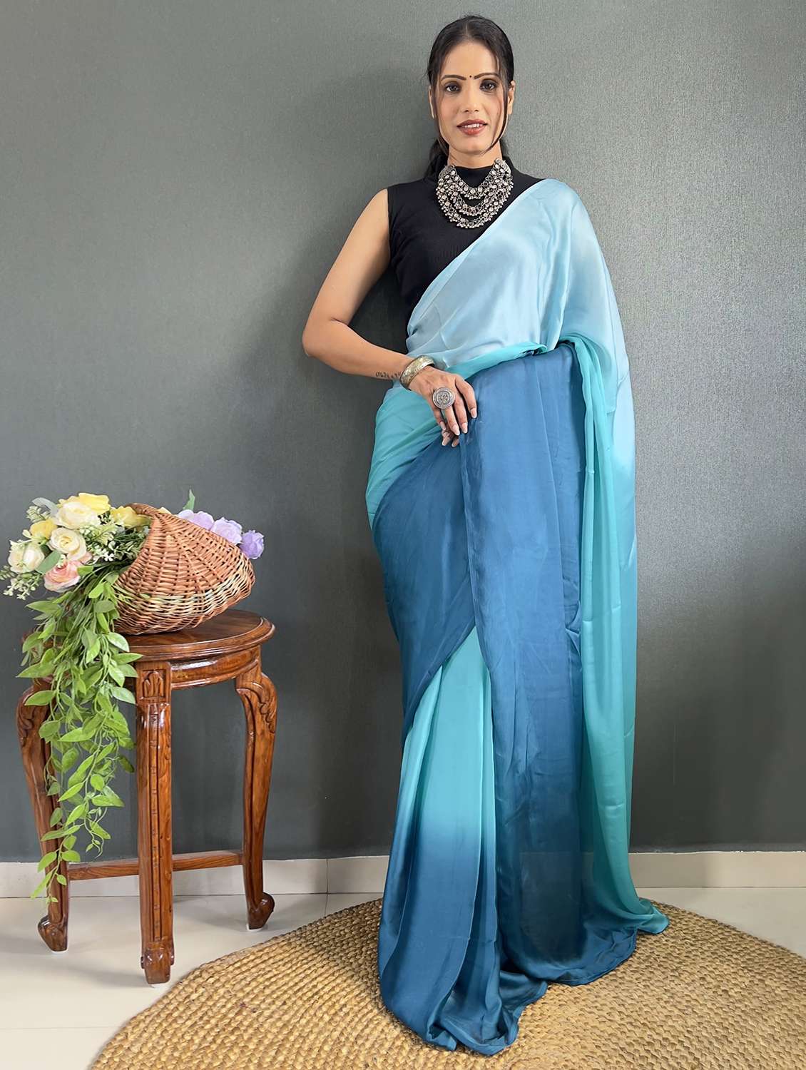 women blue ombre saree with blouse - 21703241 - Zoom Image - 0
