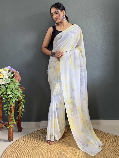 women yellow printed saree with blouse - 21703272 - Standard Image - 0