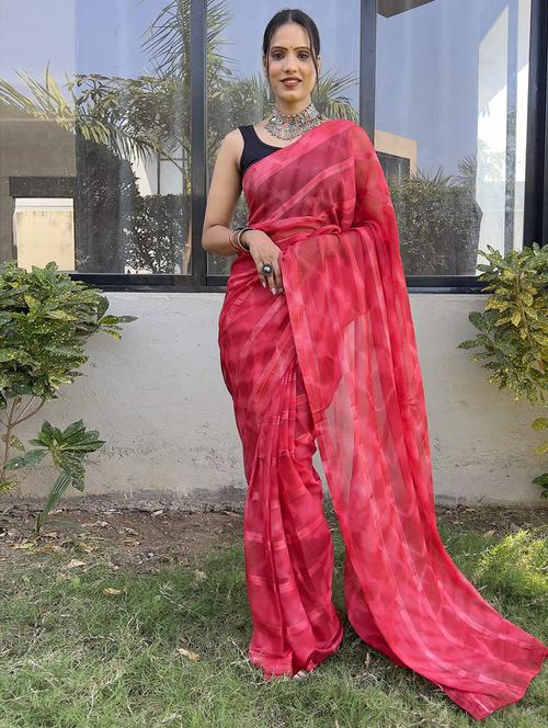 women stripes printed saree with blouse - 21703326 -  Standard Image - 0