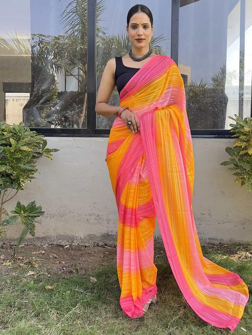 women stripes printed saree with blouse - 21703365 -  Standard Image - 0