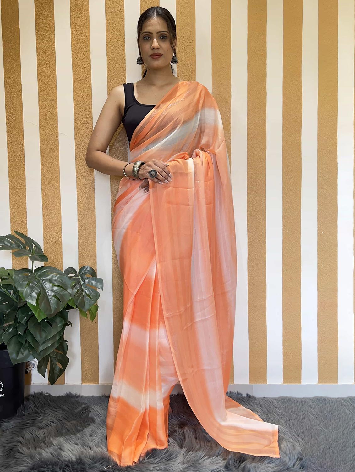 women stripes embellished saree with blouse - 21703382 - Zoom Image - 0