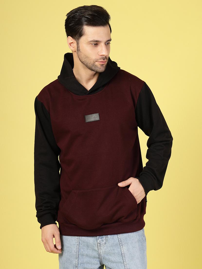 maroon fleece color block sweatshirt