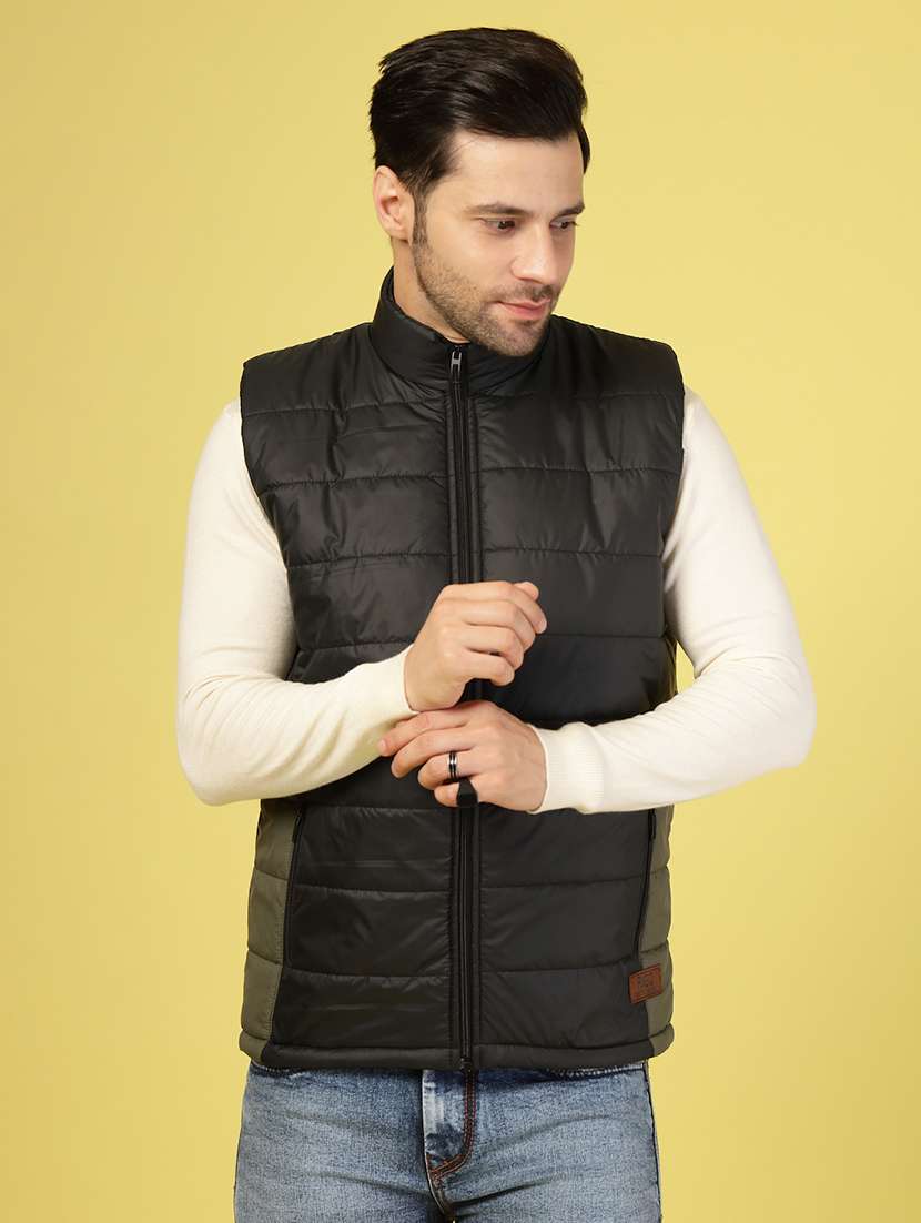 men color block sleeveless puffer jacket
