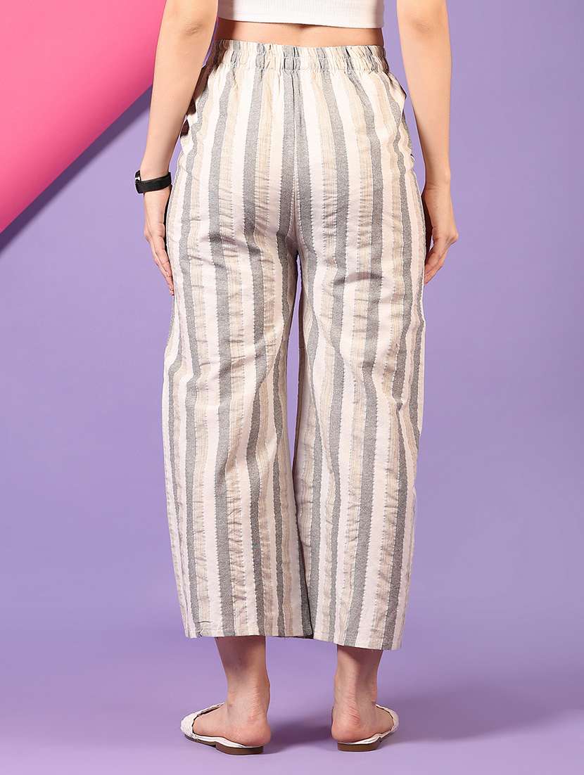 women off white striped mid rise straight palazzo - 21703549 -  Standard Image - 3