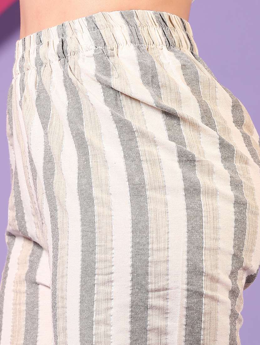 women off white striped mid rise straight palazzo - 21703549 -  Standard Image - 5