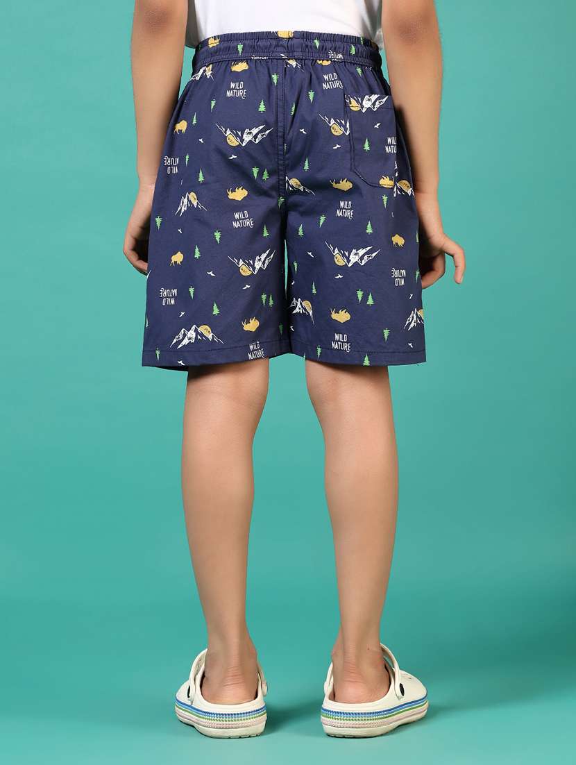 boys navy blue printed mid rise shorts - 21703560 - Standard Image - 3