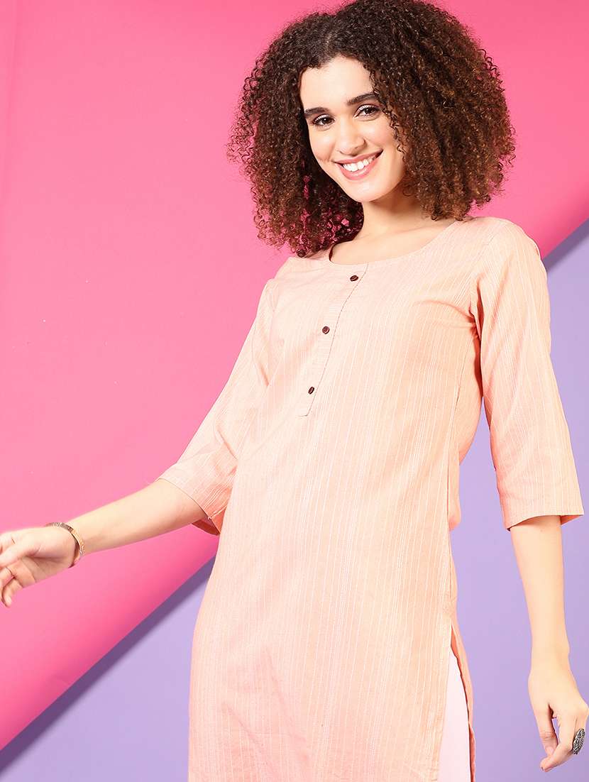 women three quarter sleeve straight kurta - 21703577 -  Standard Image - 3