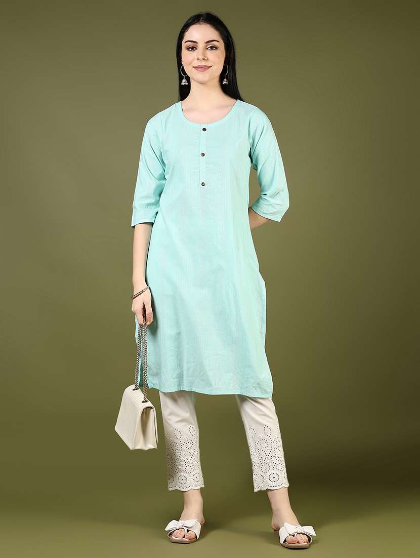 women self designed three quarter sleeve straight kurta - 21703578 - Standard Image - 5