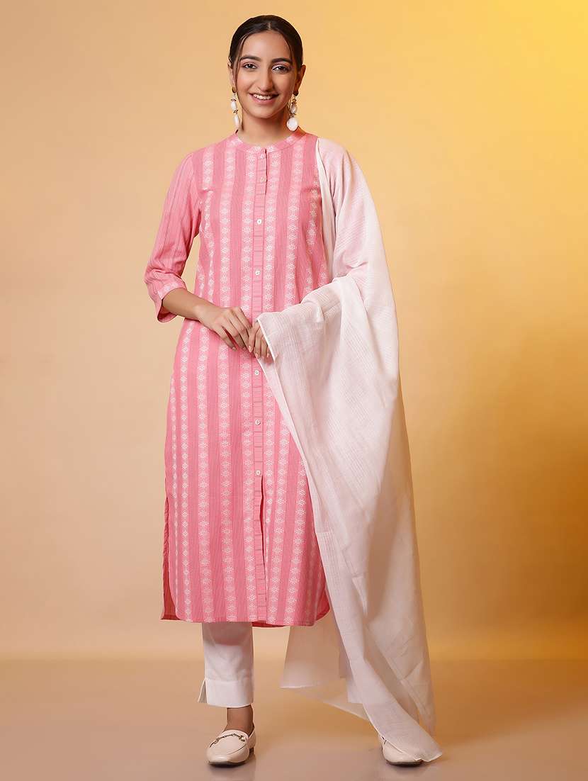 pink cotton kurta pant  set