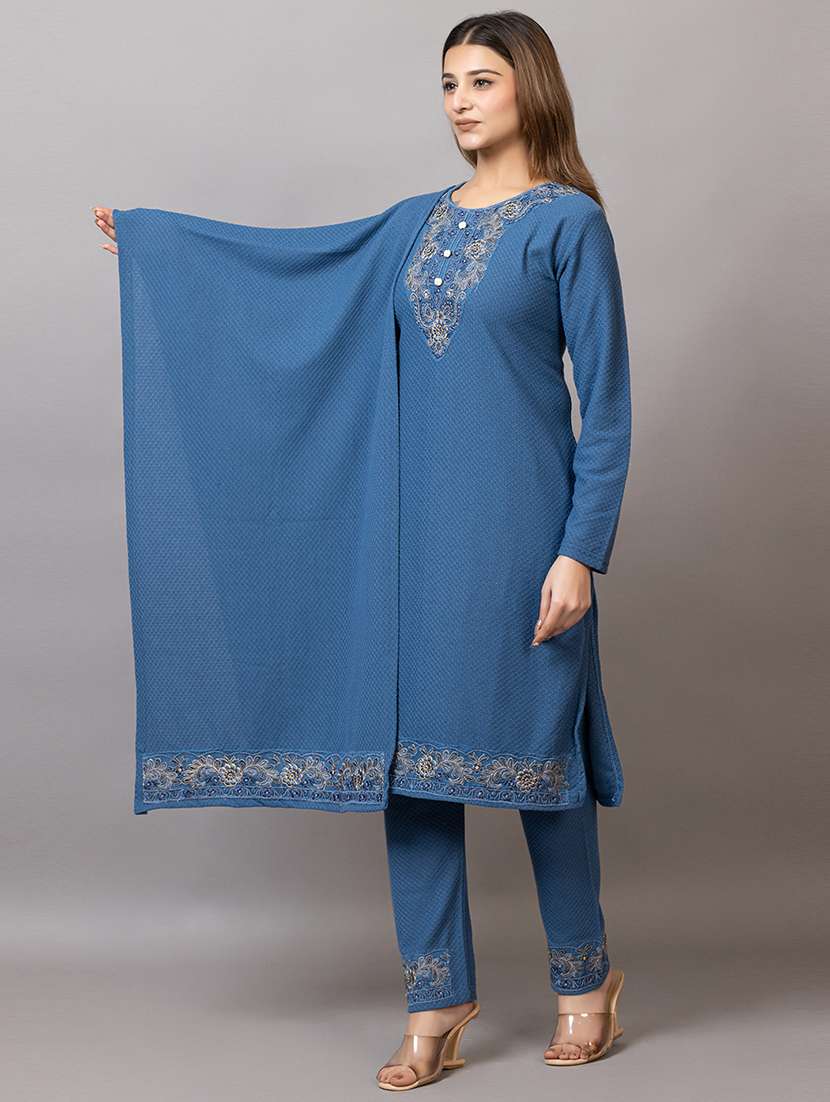 women embroidered round neck suit set - 21703795 -  Standard Image - 3