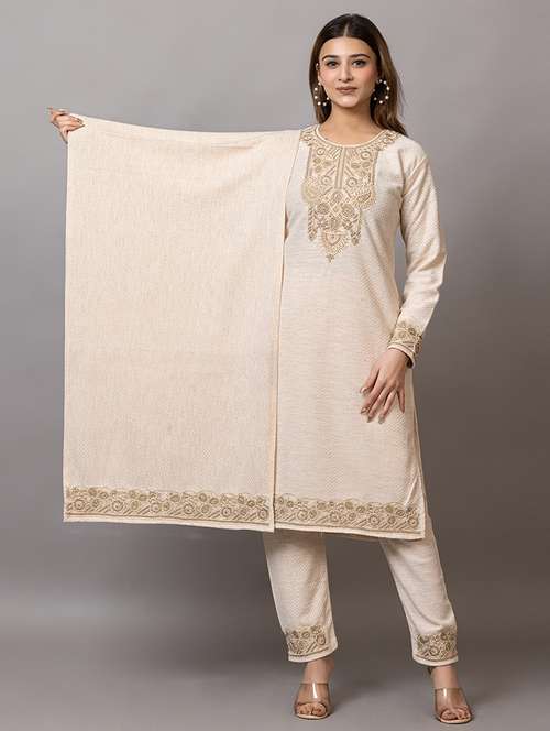 women embroidered round neck suit set - 21703799 -  Standard Image - 0