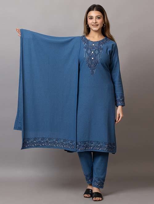 women embroidered round neck suit set - 21703801 -  Standard Image - 0