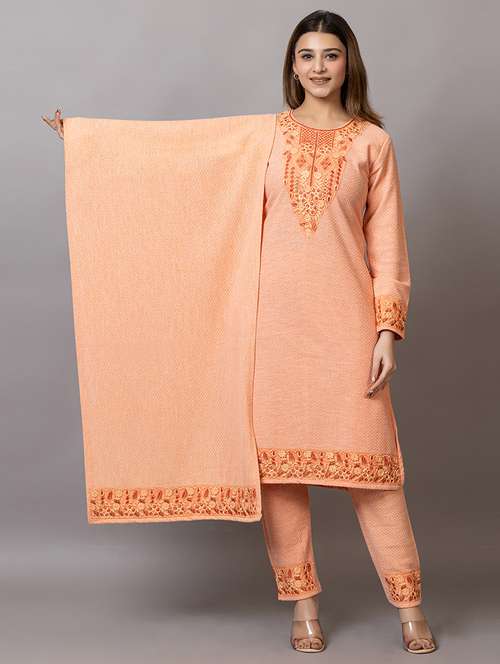 women embroidered round neck suit set - 21703802 -  Standard Image - 0