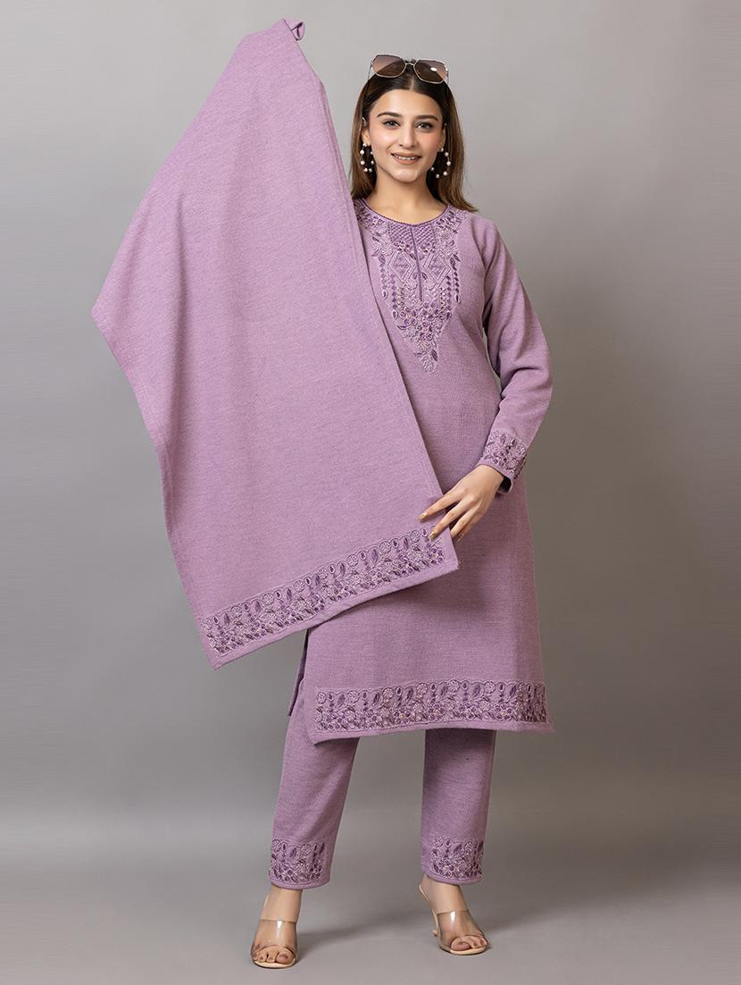 women embroidered round neck suit set - 21703803 - Standard Image - 3