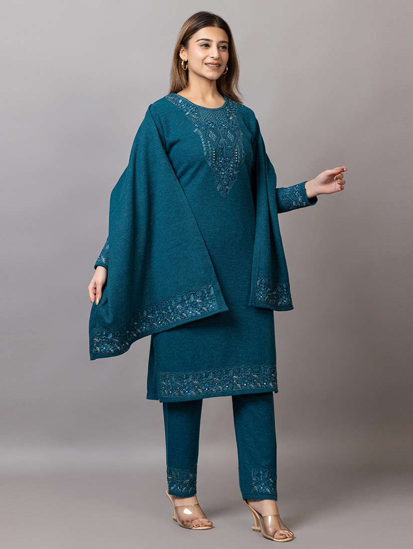 women embroidered round neck suit set - 21703804 -  Standard Image - 3