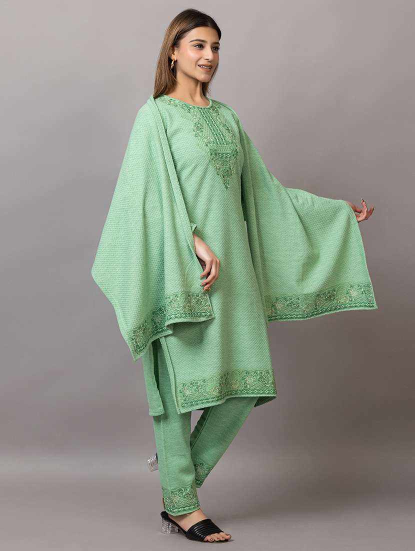 women embroidered round neck suit set - 21703806 -  Standard Image - 3