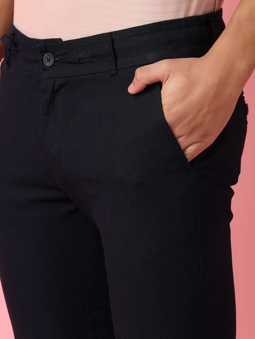 men mid rise solid flat front casual trouser - 21703831 -  Standard Image - 5