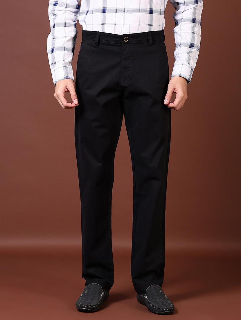 men mid rise solid flat front casual trouser