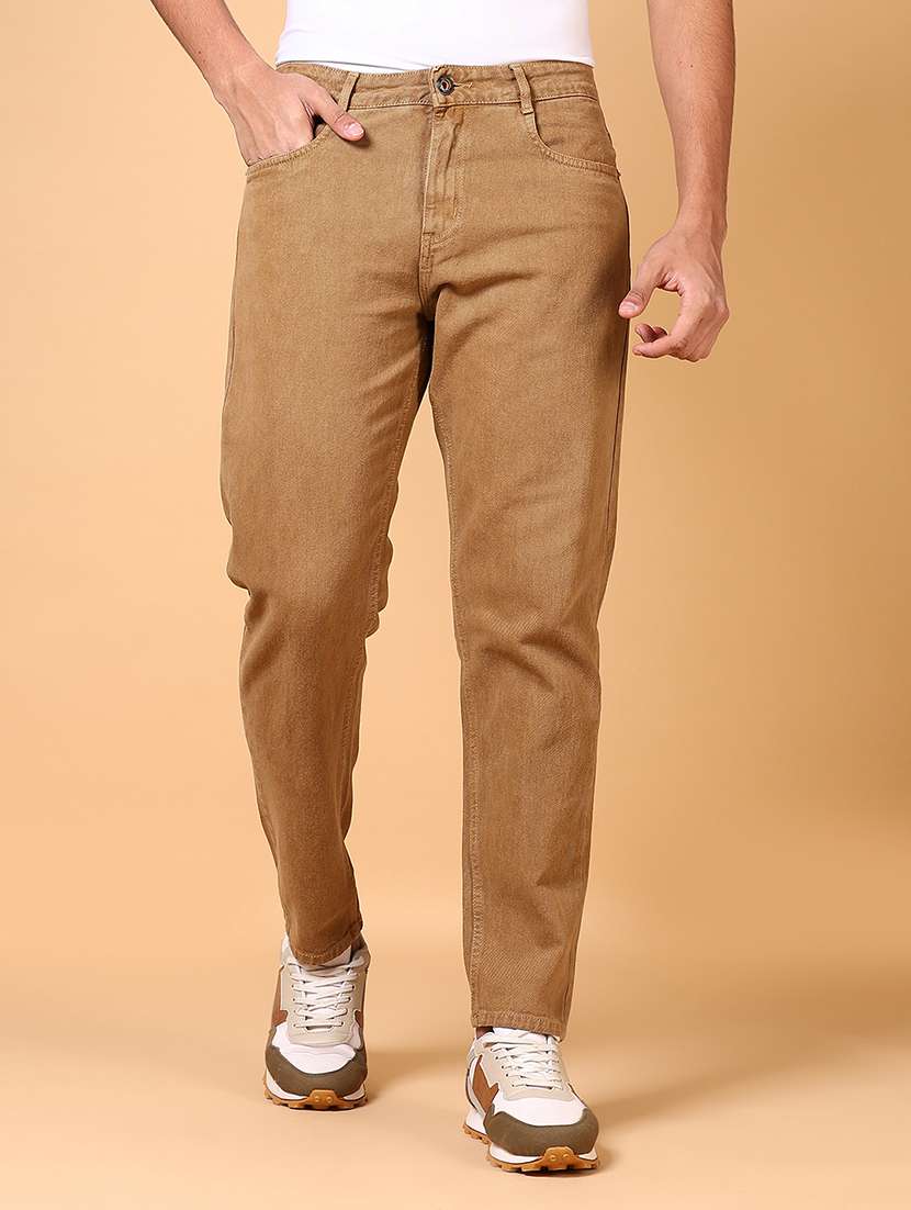 men mid rise straight fit plain denim jeans