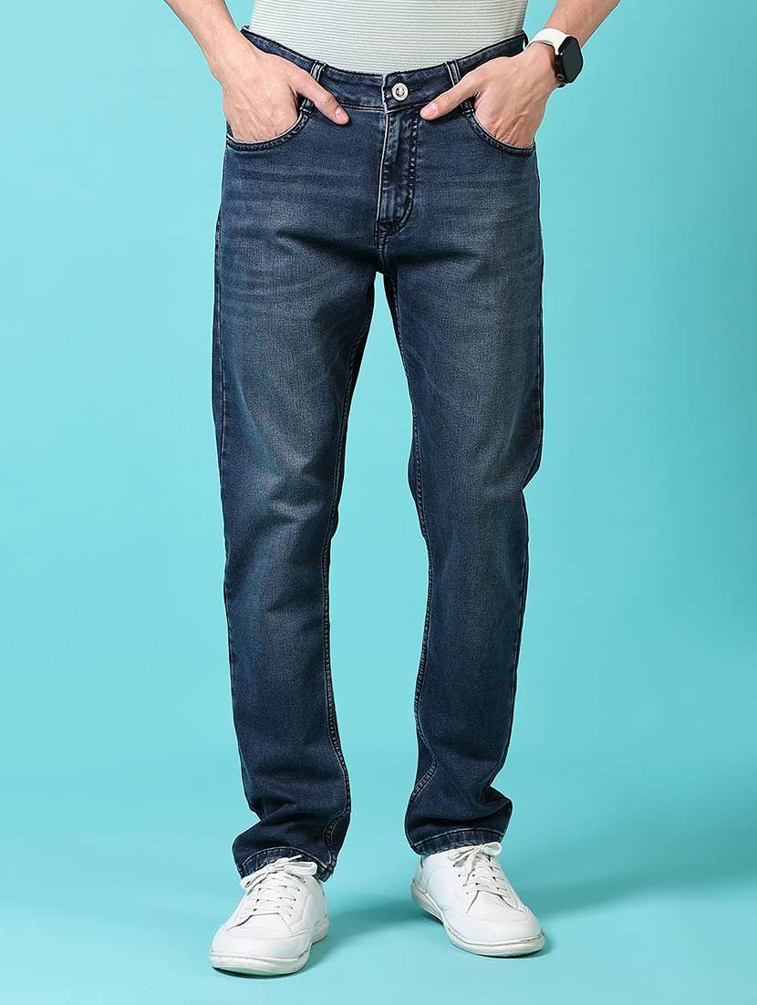 men mid rise plain jeans