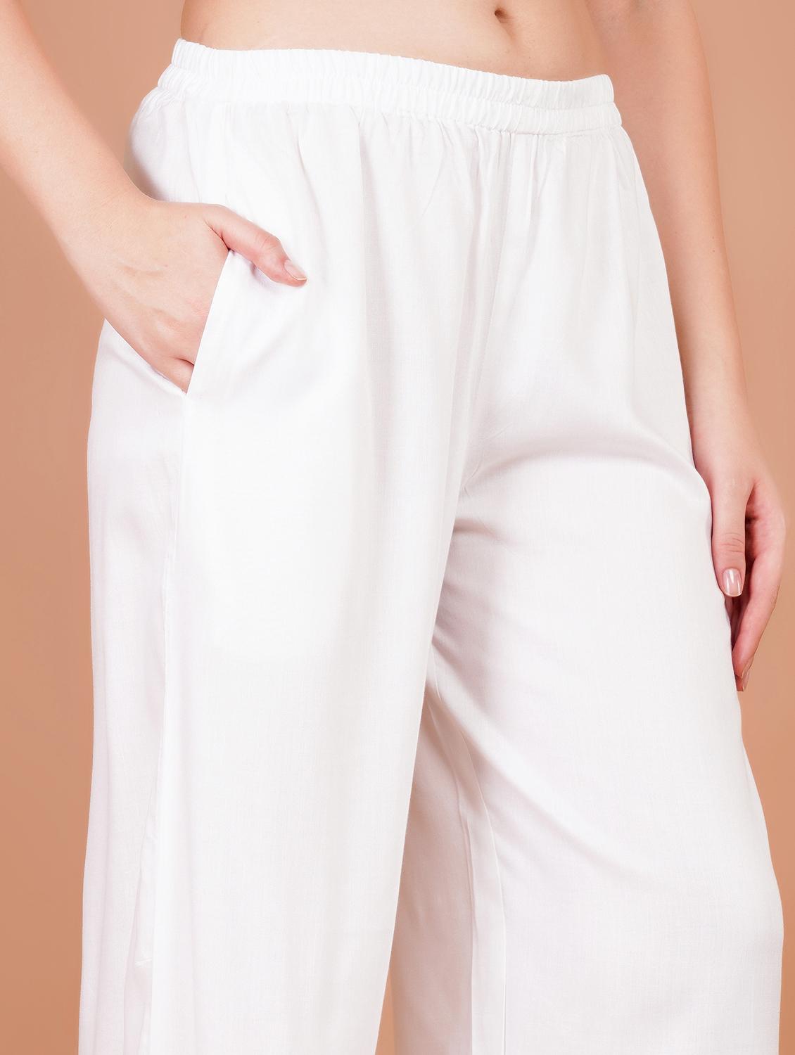 women white solid straight palazzo - 21703928 - Standard Image - 5