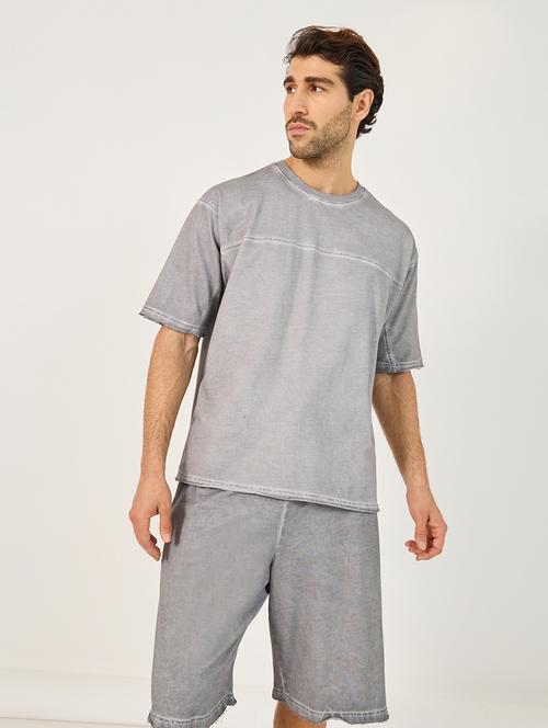 men solid t-shirt & shorts co-ord set - 21703936 - Standard Image - 0
