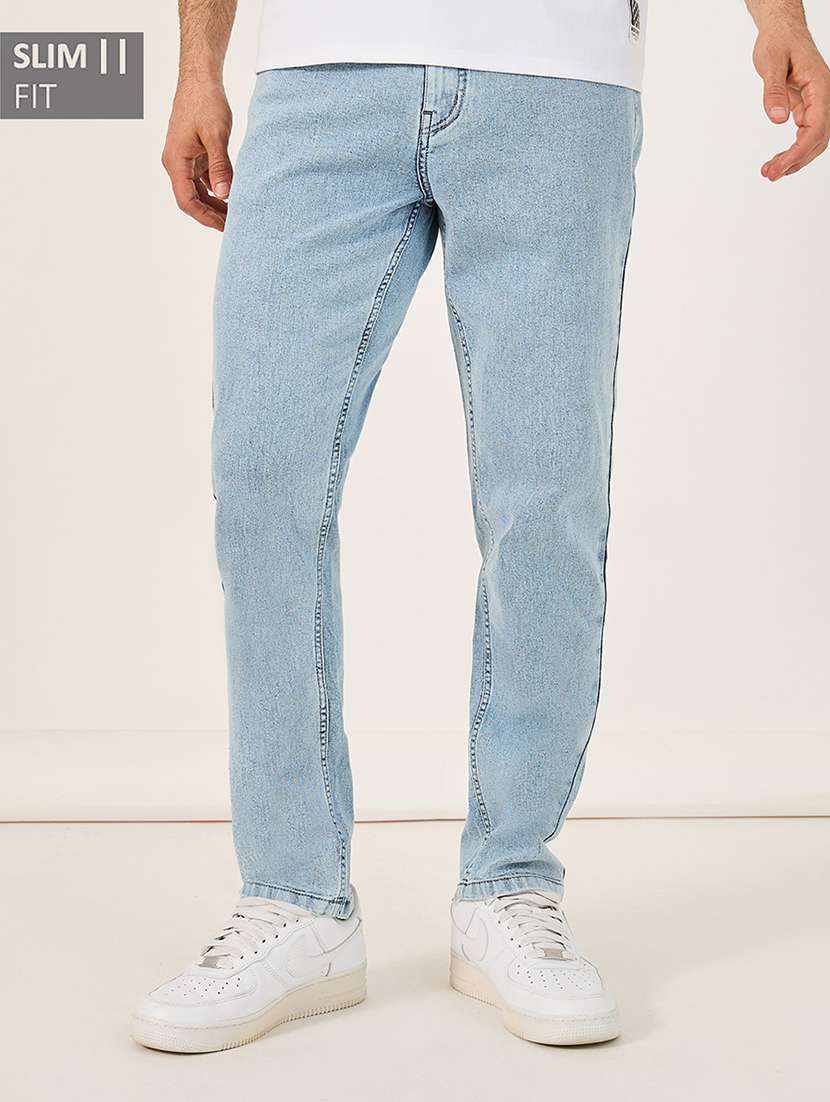 men mid rise plain slim fit jeans - 21703942 - Zoom Image - 0