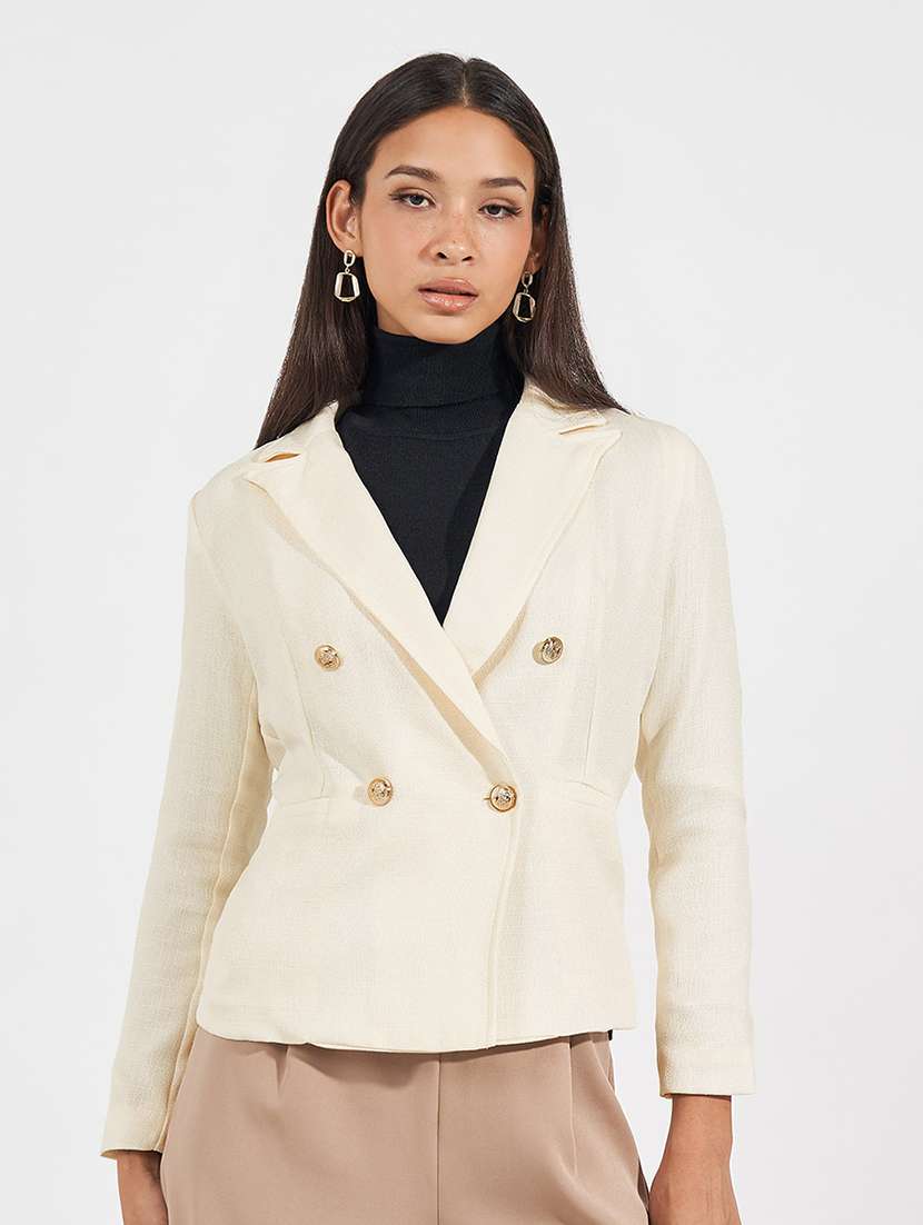 women off white solid long sleeve blazer - 21703961 - Zoom Image - 0
