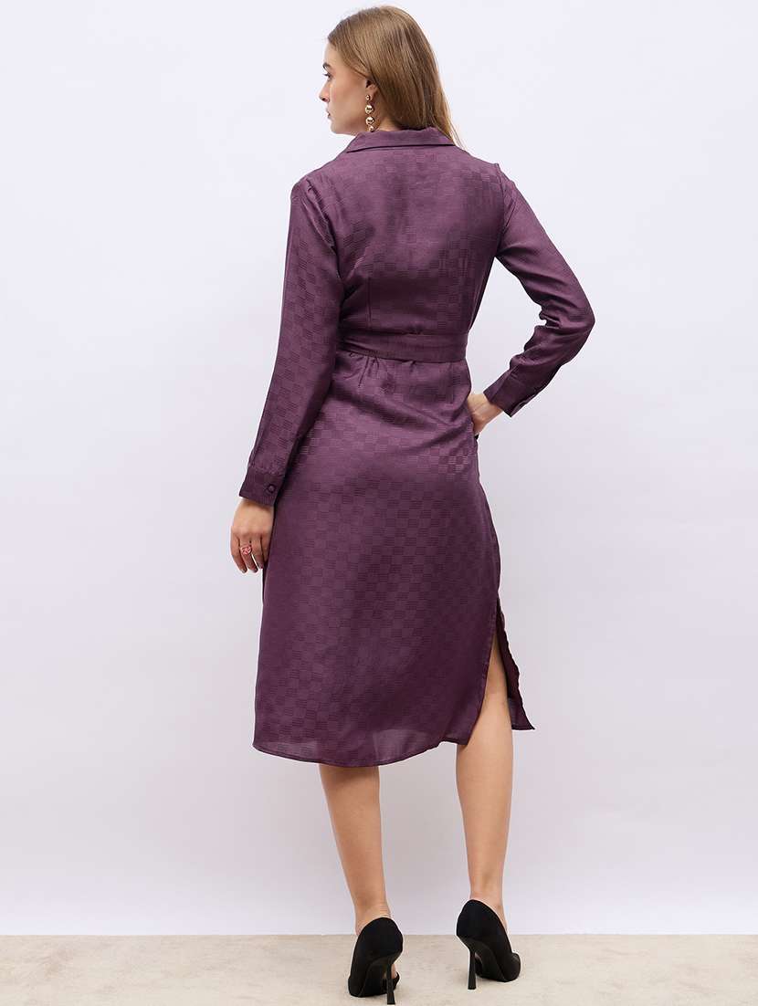women purple self design long sleeve shirt dress - 21703986 -  Standard Image - 3