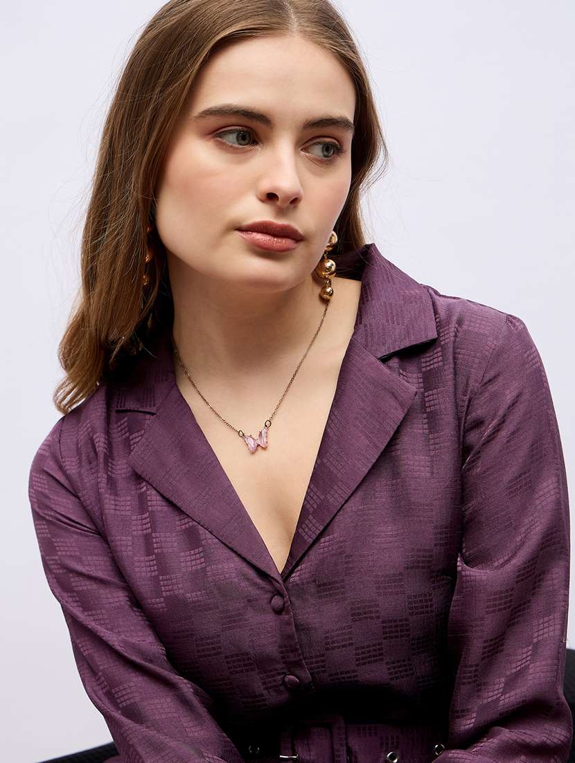 women purple self design long sleeve shirt dress - 21703986 -  Standard Image - 5