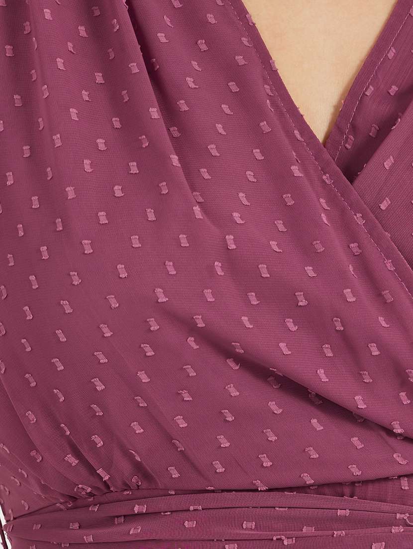 women self design overlap neck wrap dress - 21703997 -  Standard Image - 5