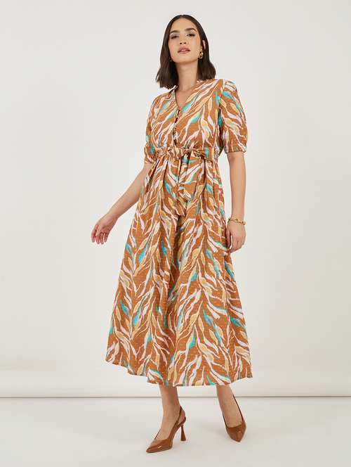 women abstract printed puff sleeve a-line dress - 21703998 -  Standard Image - 0
