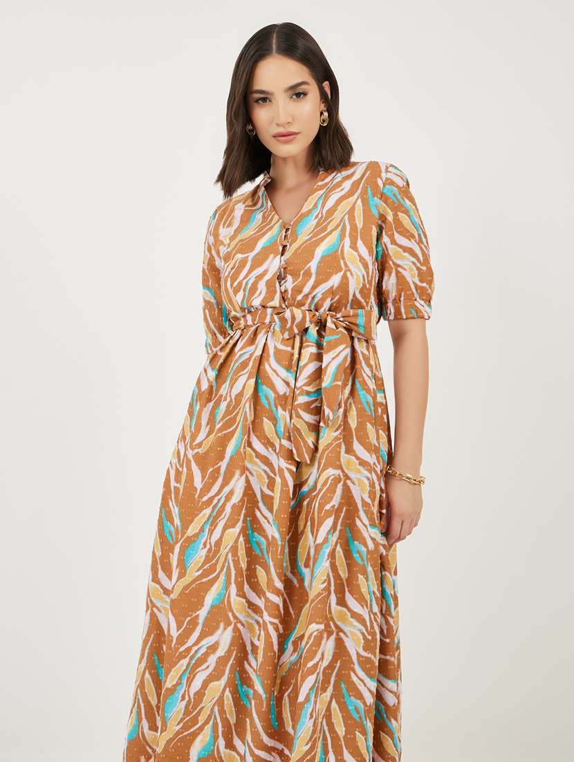 women abstract printed puff sleeve a-line dress - 21703998 - Standard Image - 3