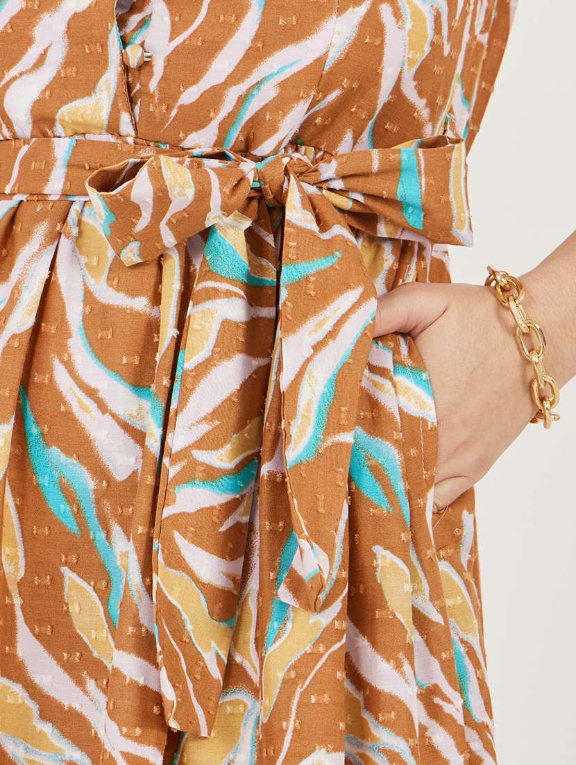 women abstract printed puff sleeve a-line dress - 21703998 - Standard Image - 5