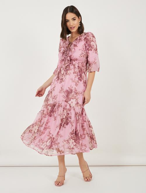 women floral printed tie-up neck tiered dress - 21703999 -  Standard Image - 0